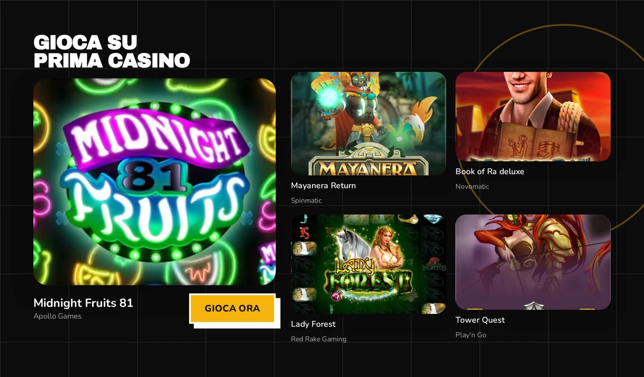 Scopri slot lobby Prima Casino.